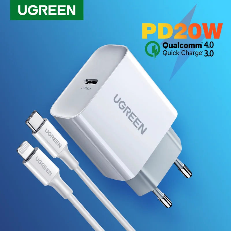 Ugreen carga rápida 4.0 3.0 qc pd carregador 20w qc4.0 qc3.0 usb tipo c carregador rápido para iphone 17 16 15 pro xiaomi telefone pdcharger