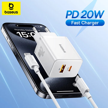 Baseus 20w carregador usb porta de carregamento dupla suporte tipo c pd carregador de telefone de carregamento rápido para iphone 15 14 13 12 pro max 11 8 plus