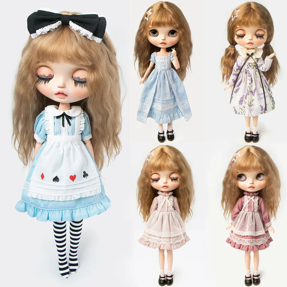 Blythe roupas vintage vestido bonito renda maxi vestido uniforme conjunto de empregada para ymy licca azones ob22 24 27 ker ymy boneca acessórios