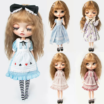 Blythe roupas vintage vestido bonito renda maxi vestido uniforme conjunto de empregada para ymy licca azones ob22 24 27 ker ymy boneca acessórios