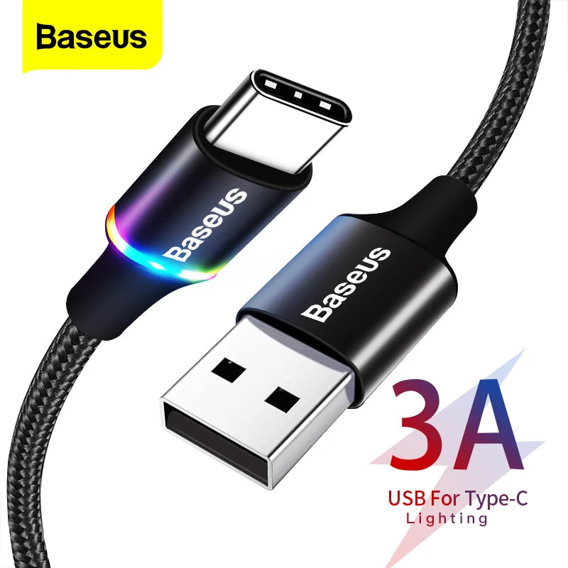 Baseus led usb tipo c cabo para xiaomi 13 redmi realme poco cabo de fio de carregamento rápido USB-C carregador do telefone móvel usbc tipo-c cabo