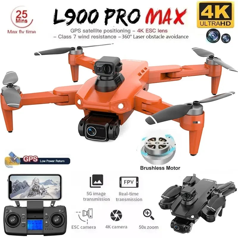 L900 Pro MAX GPS Drone 4K Profissional HD Câmera Dupla 5G Wifi 360 °   Brinquedo de drone RC quadricóptero dobrável sem escova para evitar obstáculos