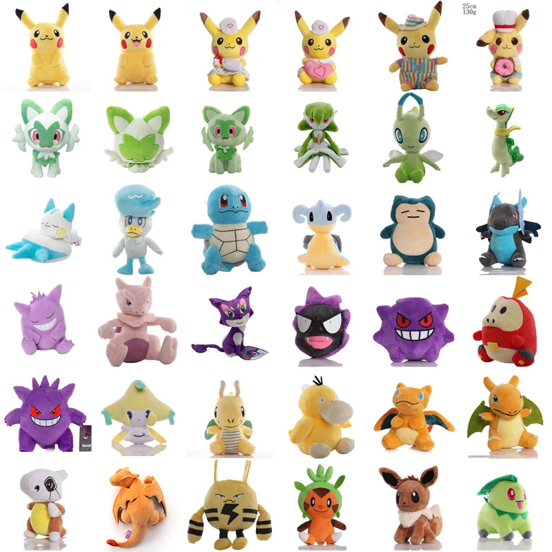 Mais novo pokemon 70 tipos elf pelúcia pikachu brinquedos elekid lucario celebi boneca de pelúcia sprigatito fuecoco quaxly plushies presentes de natal