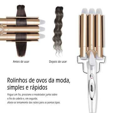 Ferramentas profissionais de cabelo curling ferro cerâmica barril triplo modelador de cabelo vacilar ferramentas estilo rolos de cabelo ondulação elétrica