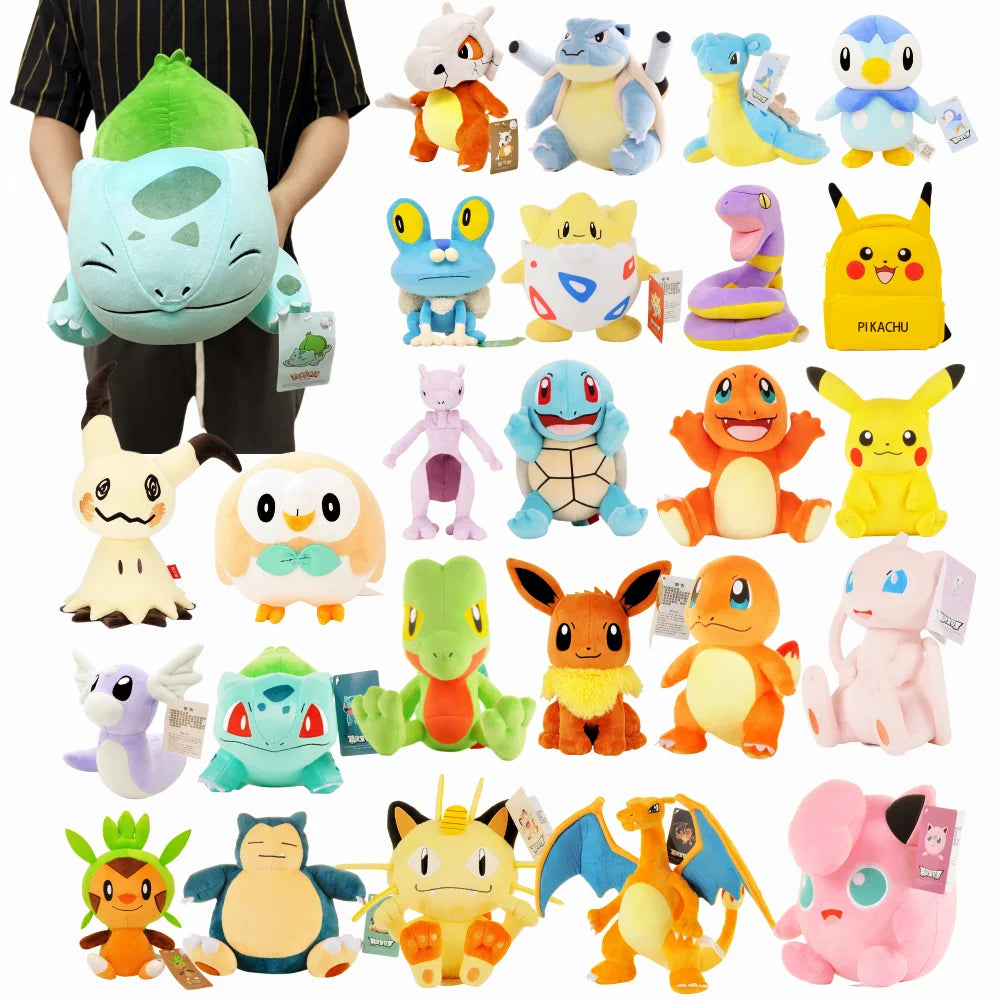 Pokemon Plush Stuffed Animal Toy, 47 estilos, Charmander, Squirtle, Pikachu, Bulbasaur, boneca, presente para criança