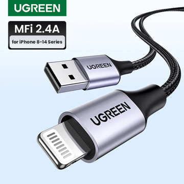 Ugreen mfi cabo usb para iphone 14 13 12 pro max 2.4a carregamento rápido relâmpago cabo para ipad mini telefone cabo de dados