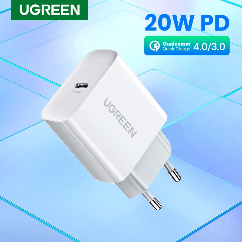 UGREEN Quick Charge 4.0 3.0 QC PD Charger 20W QC4.0 QC3.0 USB Tipo C Carregador Rápido para iPhone 15 14 13 12 Xiaomi Phone PD Charger